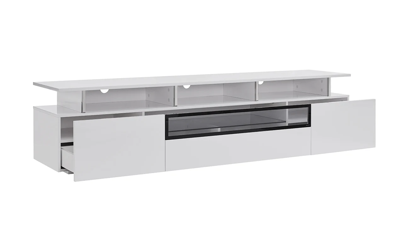 Tv Unit High Gloss White With Gray Glass Middle Drawer 2 Drawers And 2 Doors By Homeroots - Image 5