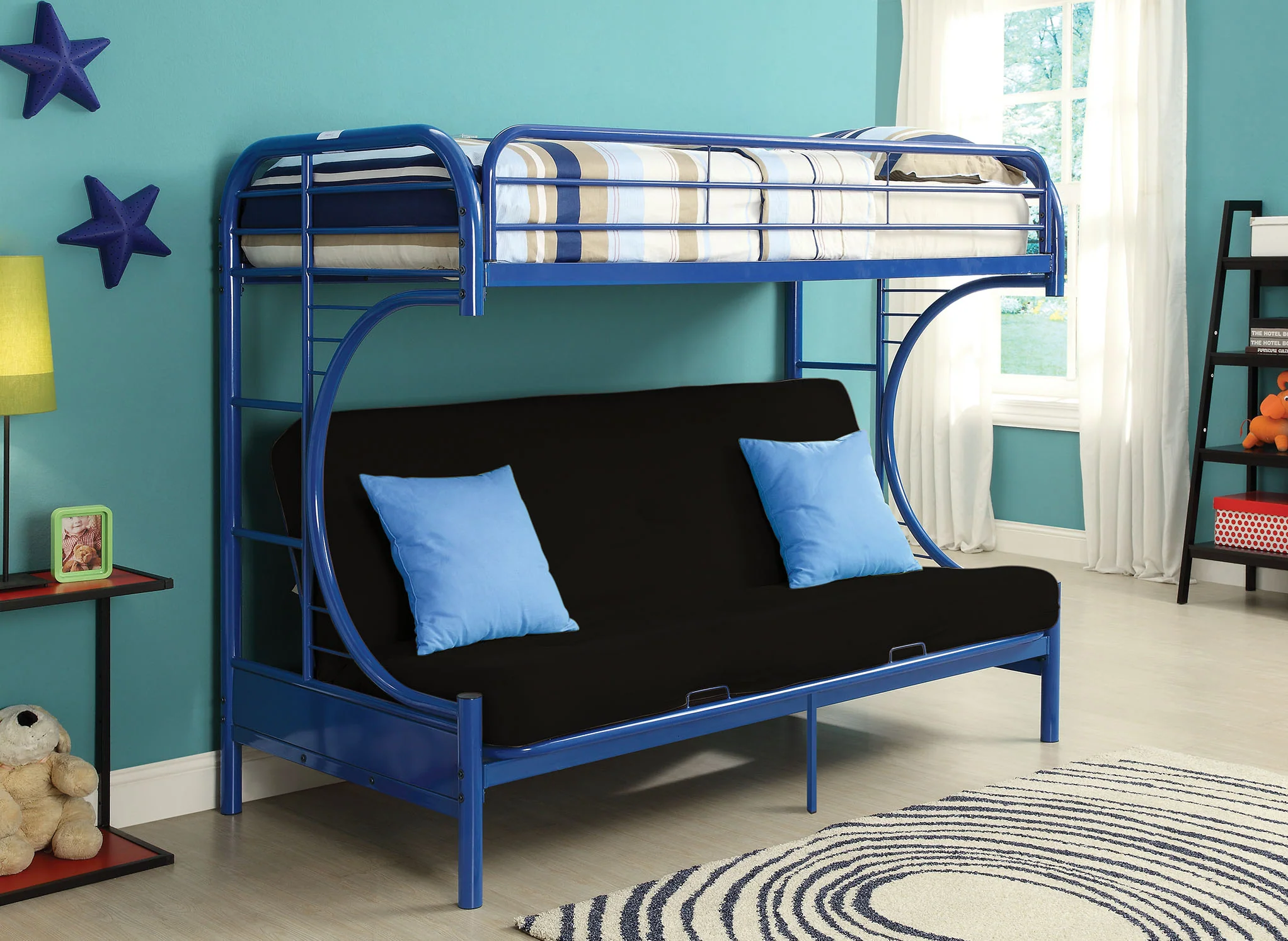 Twin Over Full Black Metal Tube Futon Bunk Bed By Homeroots - Image 5