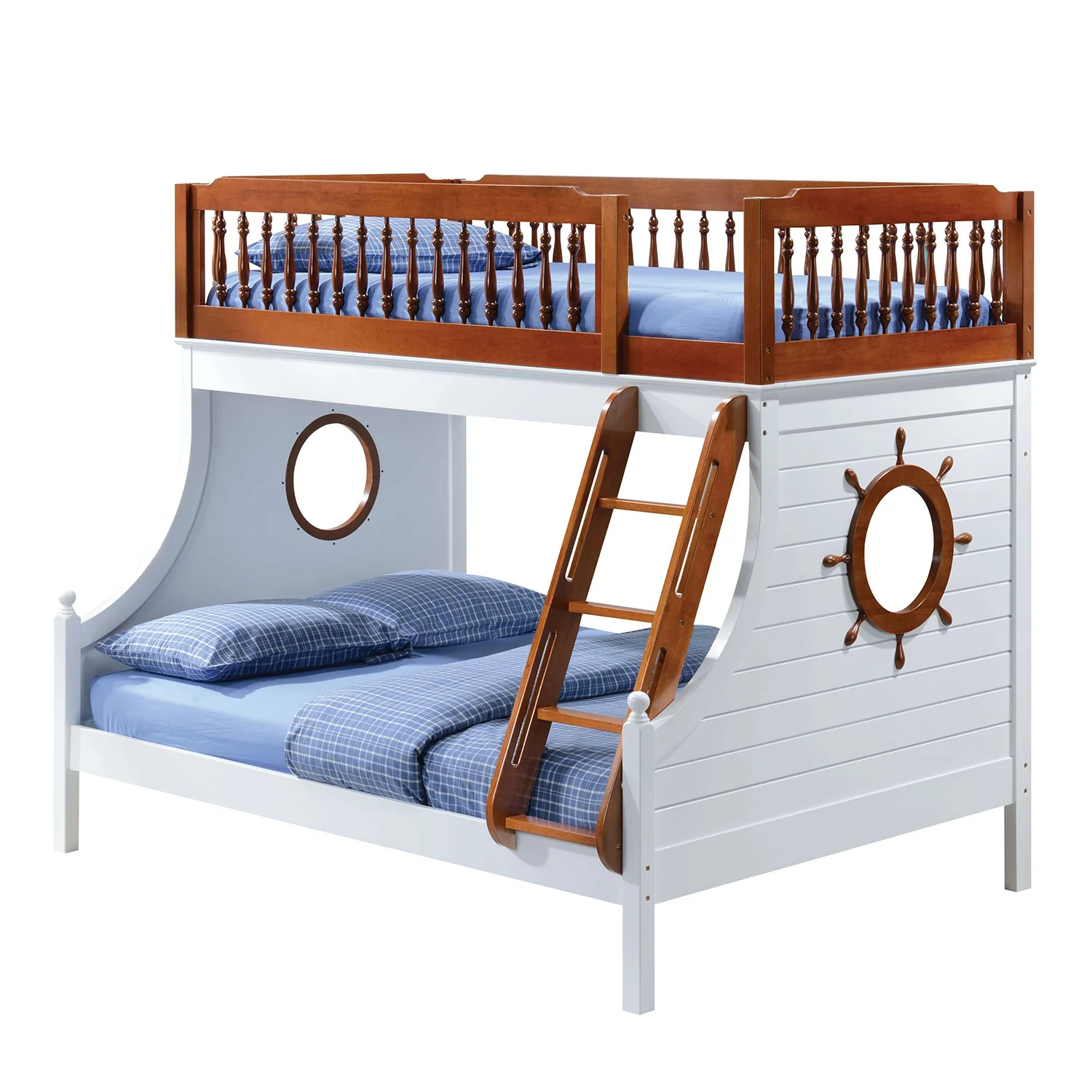 Twin Over Full Oak And White Bunk Bed By Homeroots - Image 3