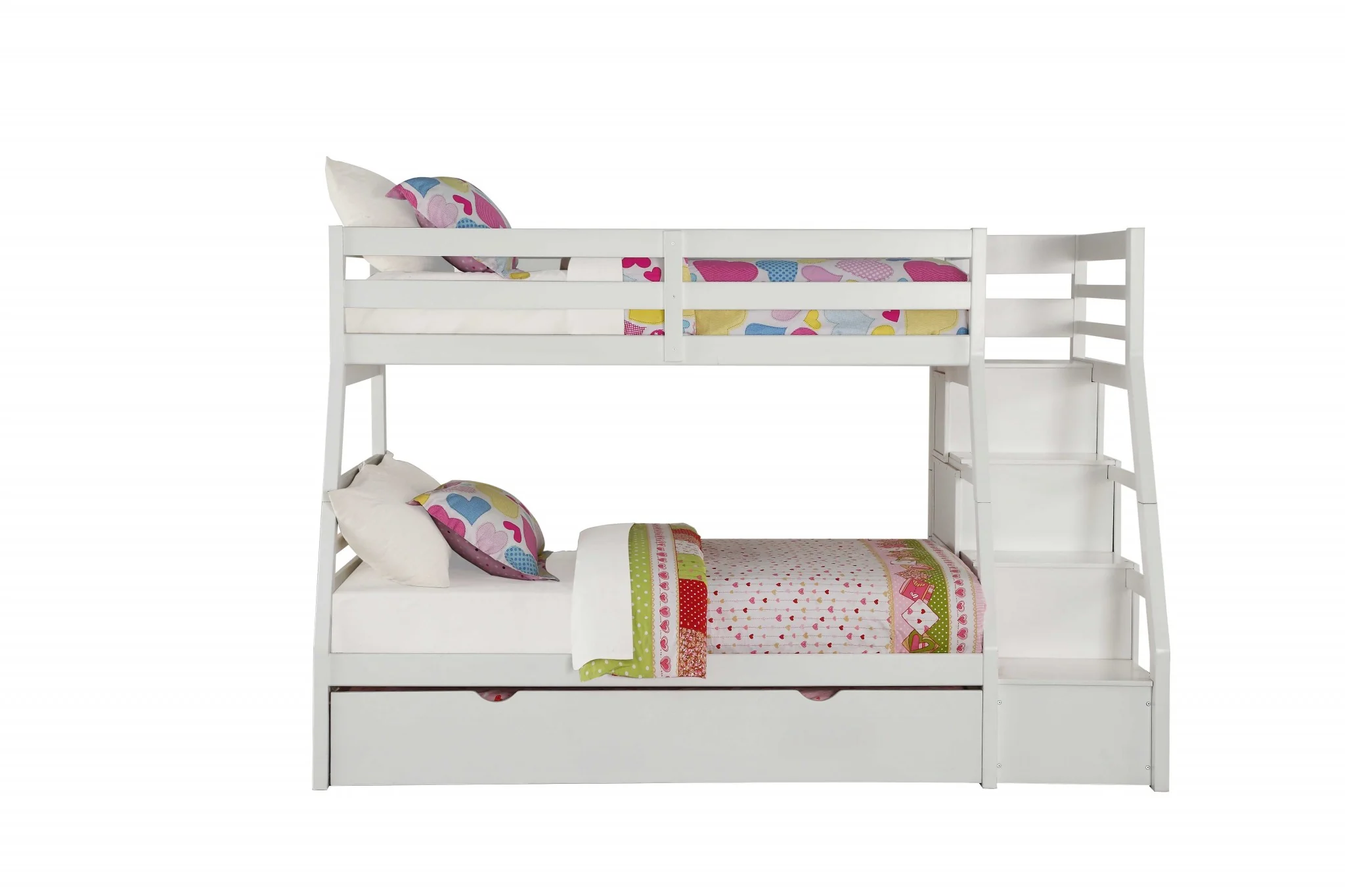 Twin Over Full White Storage Ladder And Trundle Bunk Bed By Homeroots - Image 2