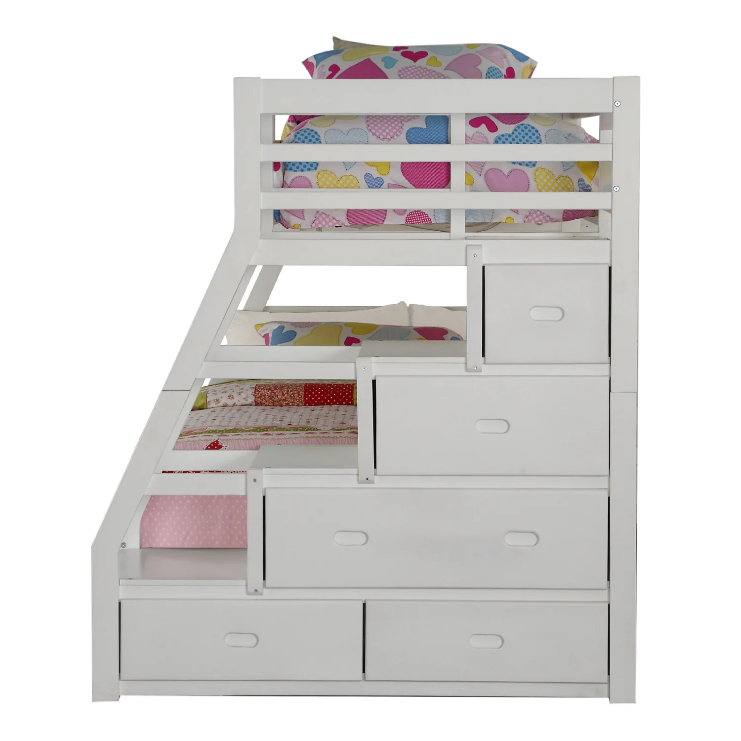 Twin Over Full White Storage Ladder And Trundle Bunk Bed By Homeroots - Image 4