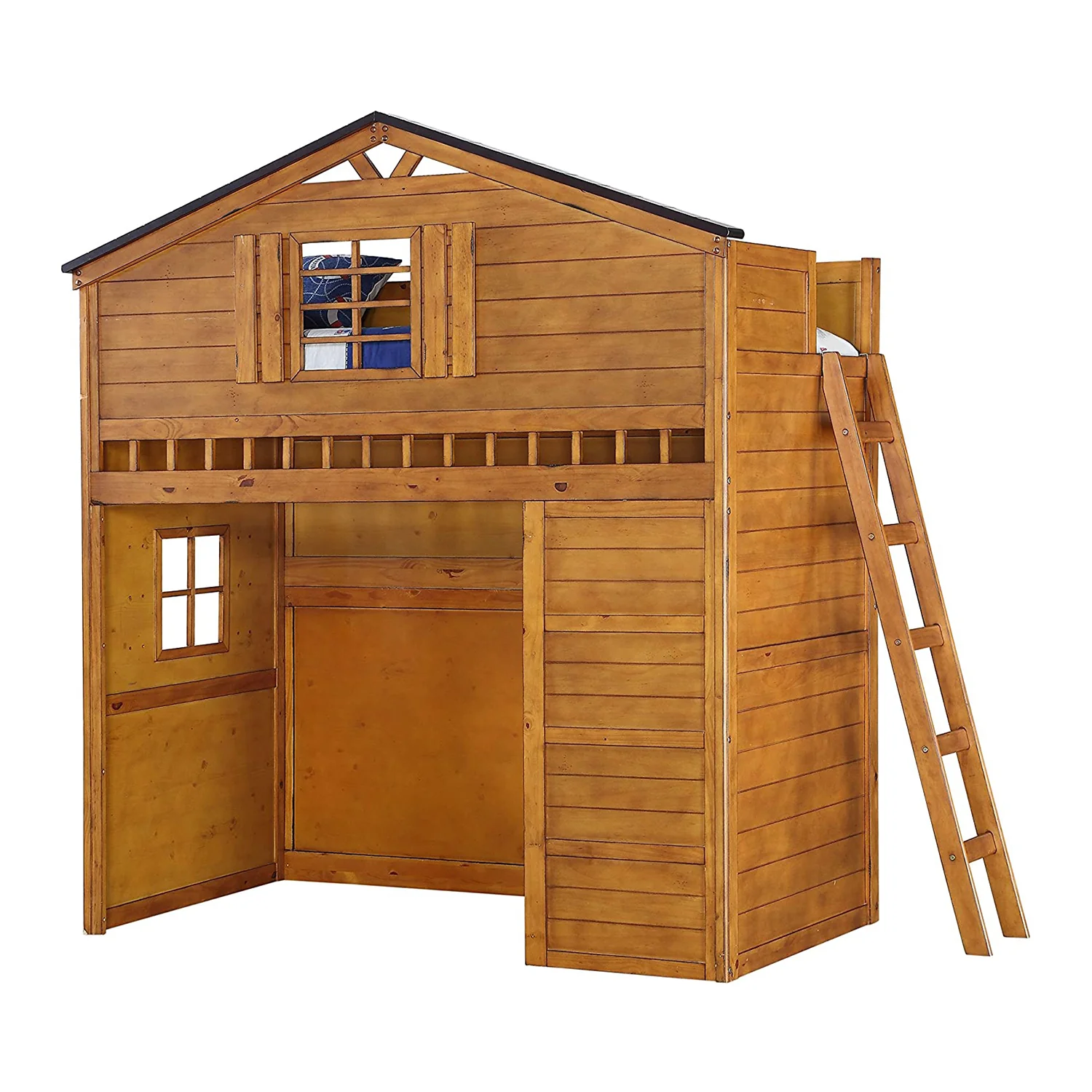 Twin Rustic Oak Pine Wood Loft Bed By Homeroots - Image 2
