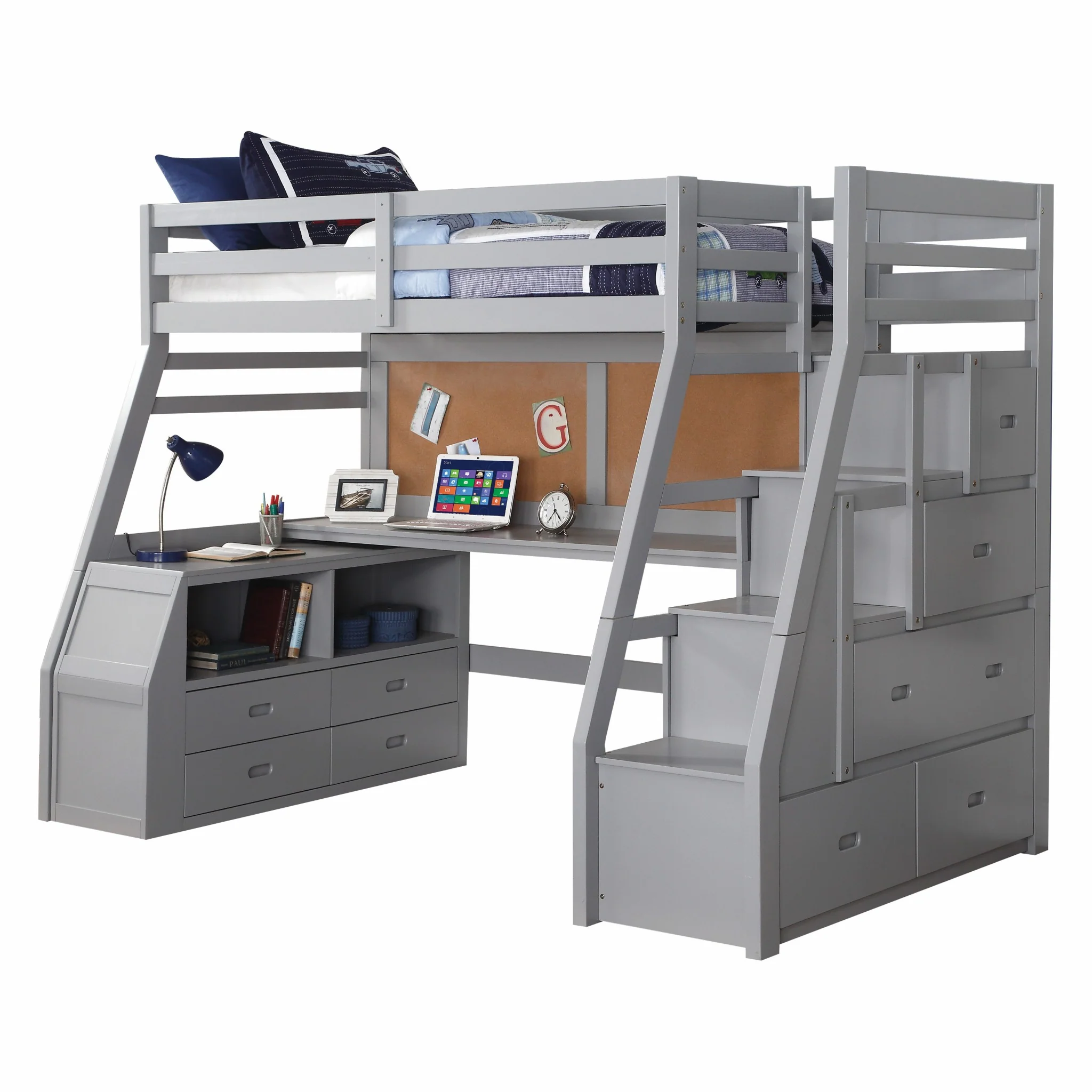 Twin Size Gray Finish Pine Wood Loft Bed By Homeroots - Image 2
