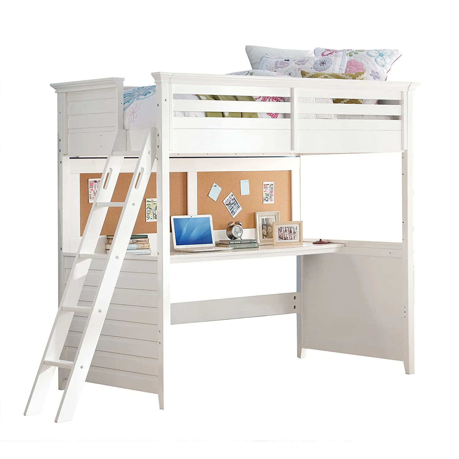 Twin White Poplar Wood Loft Bed With Desk By Homeroots - Image 2