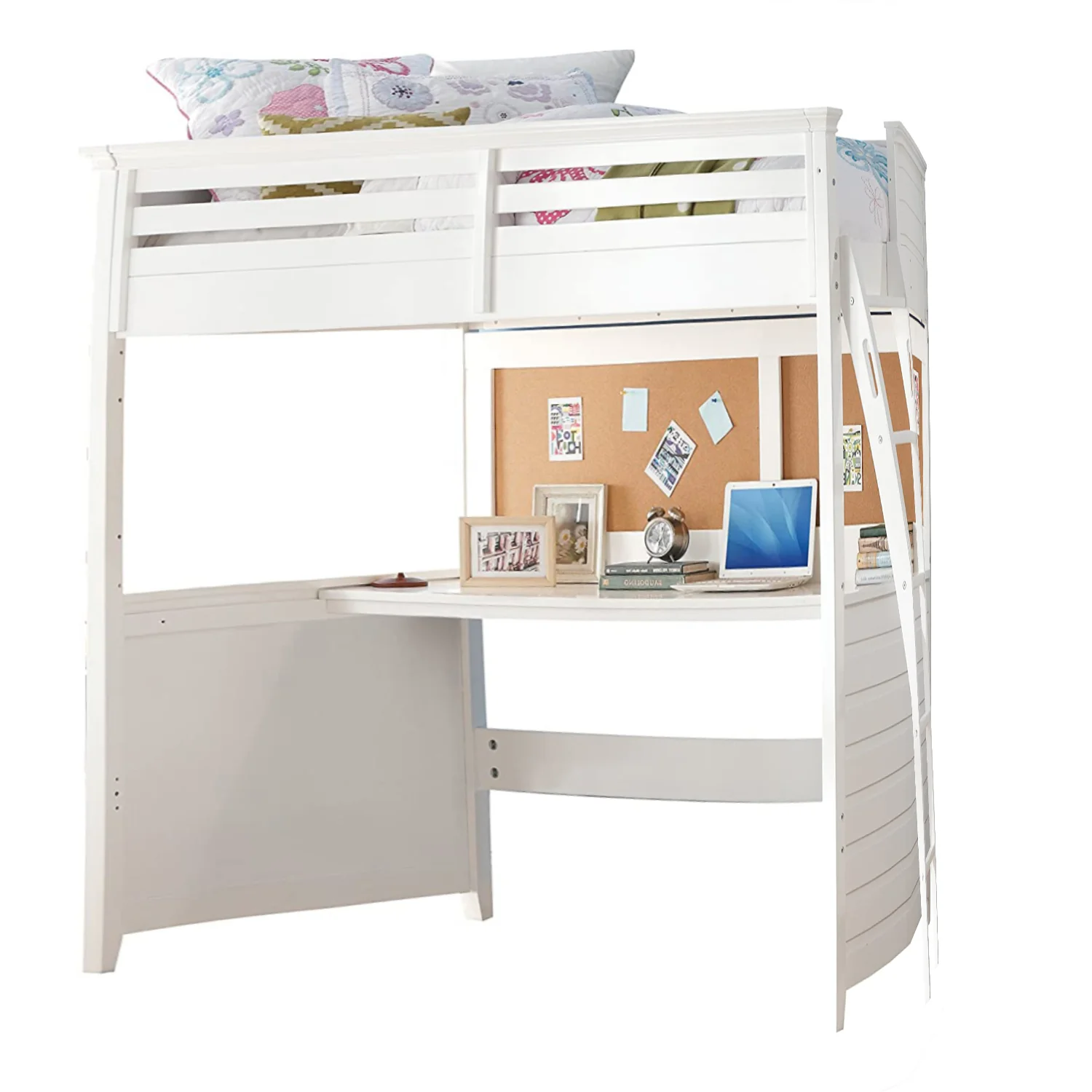 Twin White Poplar Wood Loft Bed With Desk By Homeroots - Image 3