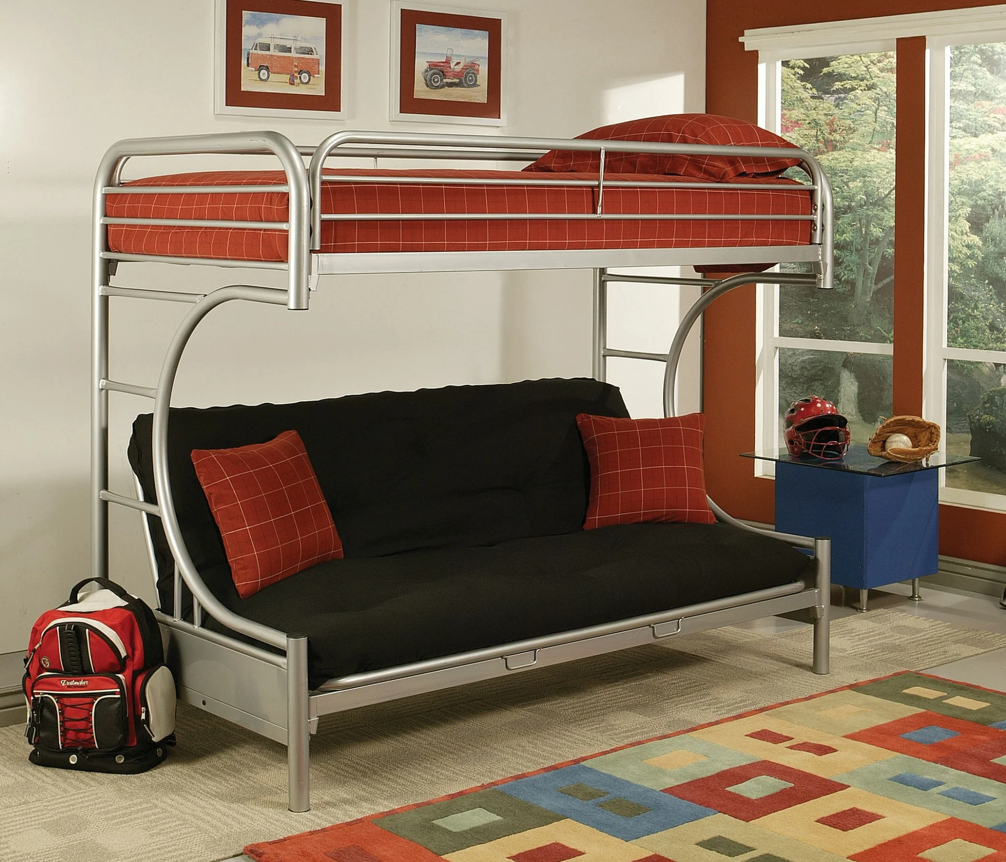 Twin Xl Over Queen Black Metal Tube Futon Bunk Bed By Homeroots - Image 4