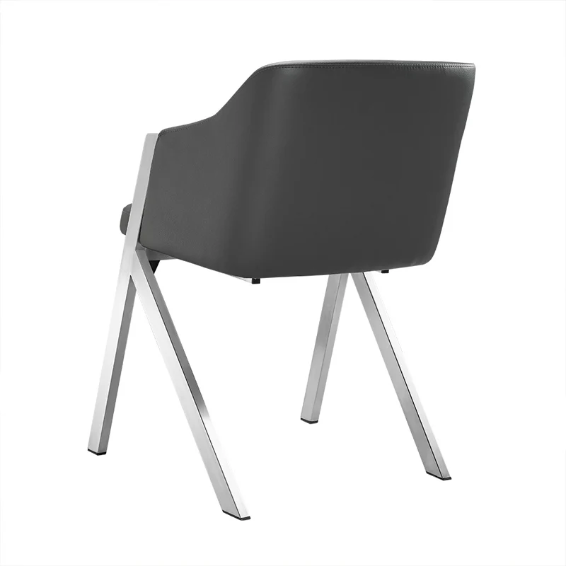 Two 29' Grey Leatherette And Steel Dining Chairs By Homeroots - Image 3