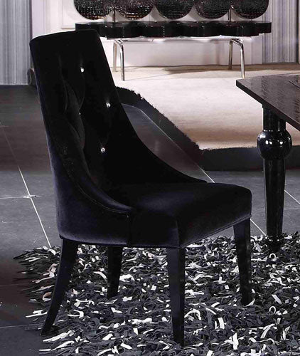 Two 40' Black Velour Fabric And Wood Dining Chairs By Homeroots - Image 3