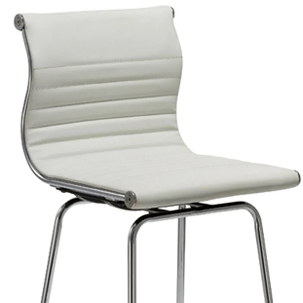 Two 41' White Leatherette And Steel Bar Stools By Homeroots - Image 4