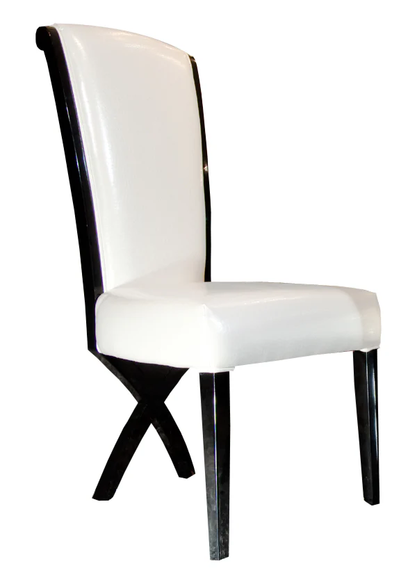 Two 43.5' White Leatherette And Black Wood Dining Chairs With X Shaped Rear Legs By Homeroots - Image 2