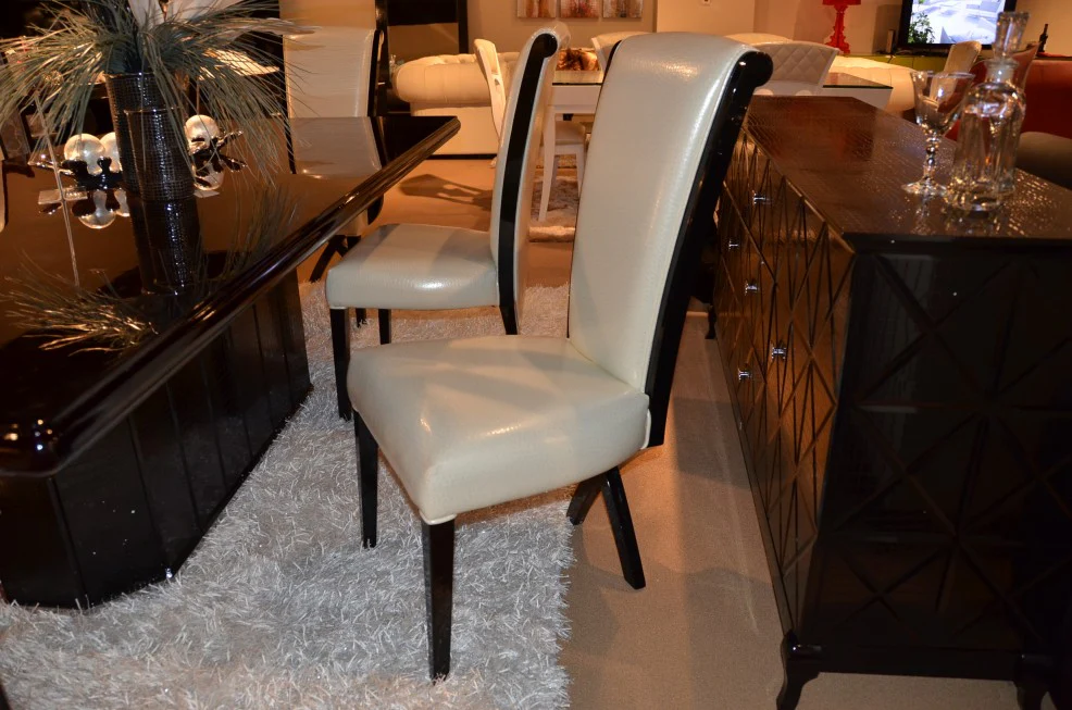 Two 43.5' White Leatherette And Black Wood Dining Chairs With X Shaped Rear Legs By Homeroots - Image 5