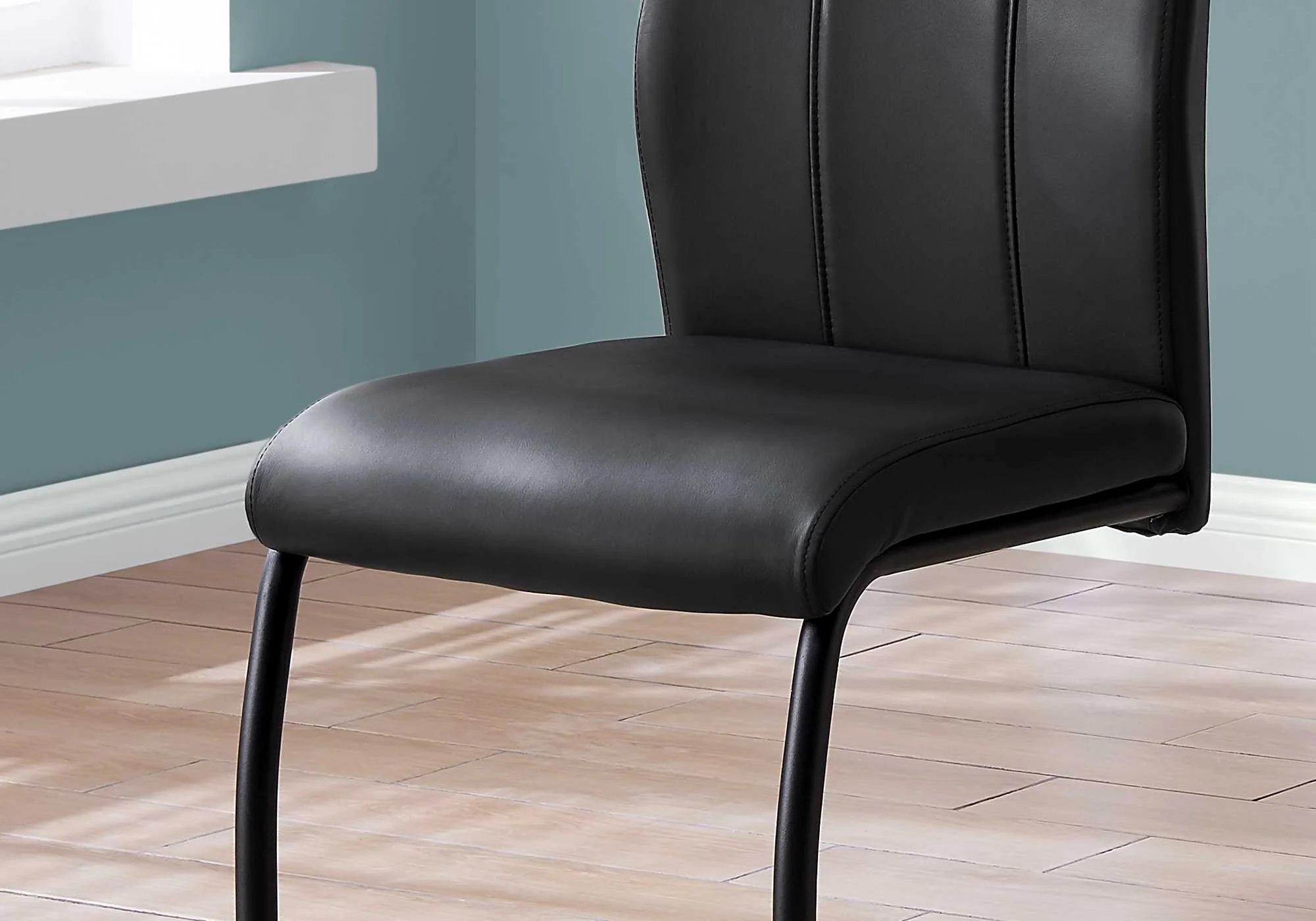 Two 77.5" Black Leather Look Chrome Metal And Foam Dining Chairs By Homeroots - Image 3