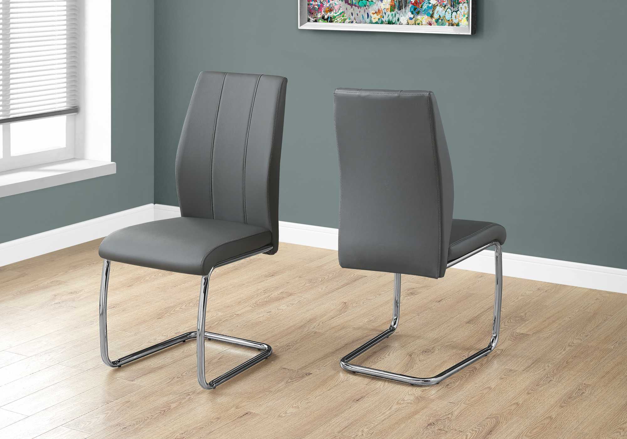 Two 77.5" Leather Look Chrome Metal And Foam Dining Chairs By Homeroots - Image 11