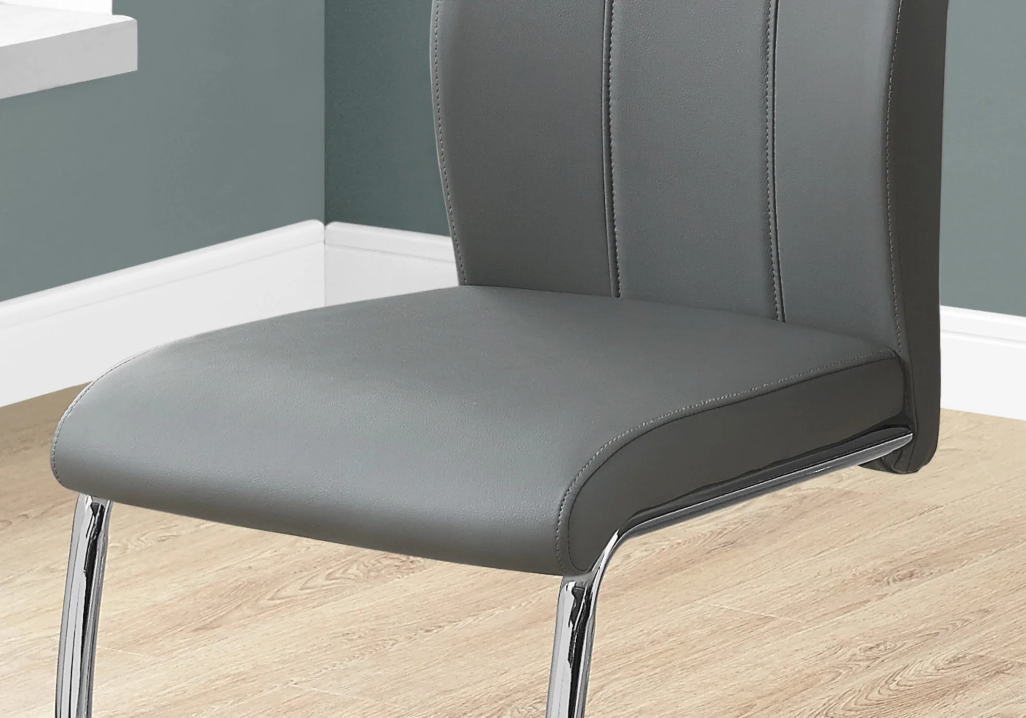 Two 77.5" Leather Look Chrome Metal And Foam Dining Chairs By Homeroots - Image 13