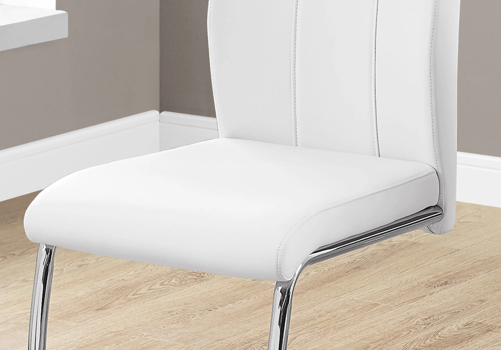 Two 77.5" Leather Look Chrome Metal And Foam Dining Chairs By Homeroots - Image 3