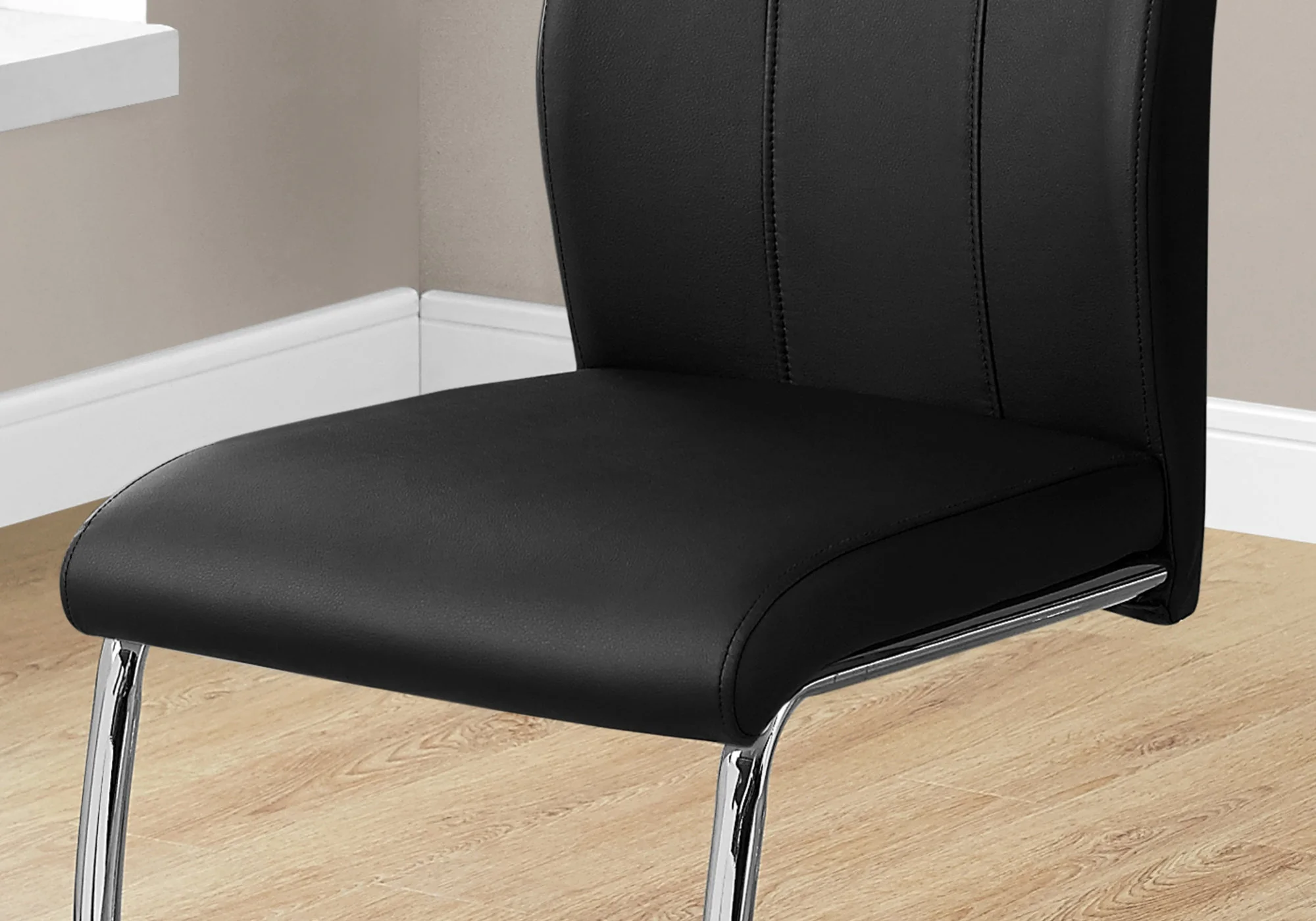 Two 77.5" Leather Look Chrome Metal And Foam Dining Chairs By Homeroots - Image 8