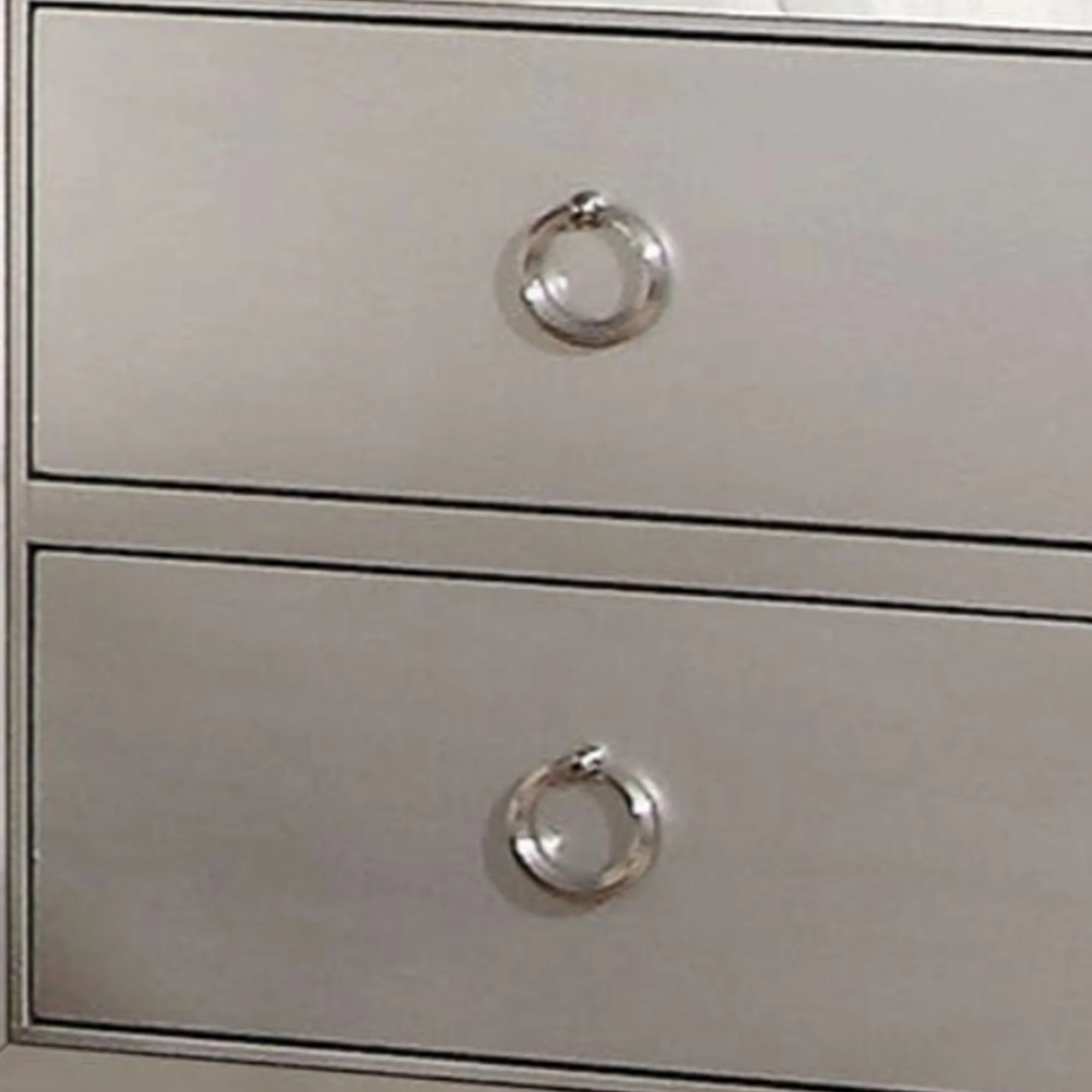 Two Drawer Nightstand With Mirror Insert Front Trim, Platinum By Benzara - Image 4