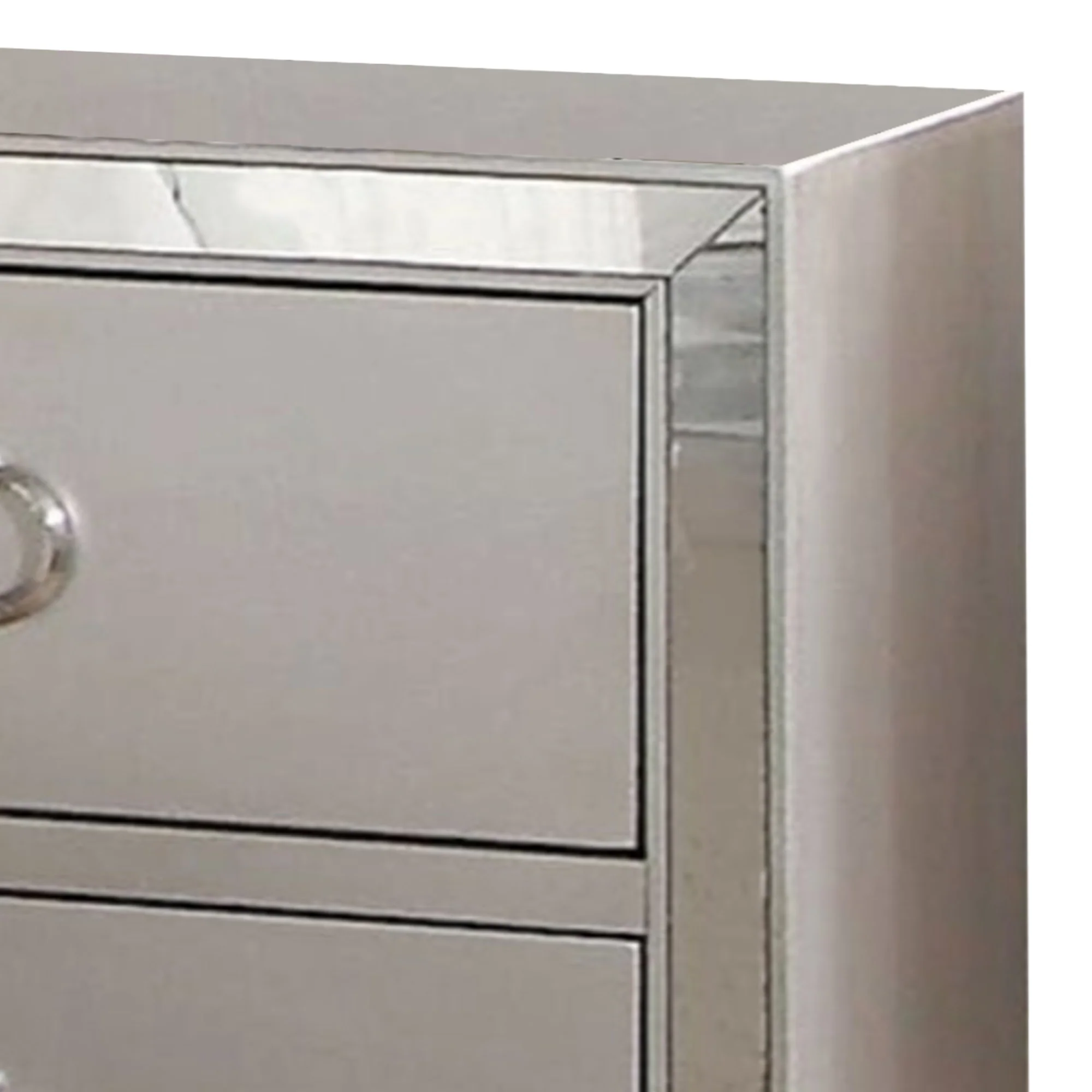 Two Drawer Nightstand With Mirror Insert Front Trim, Platinum By Benzara - Image 5