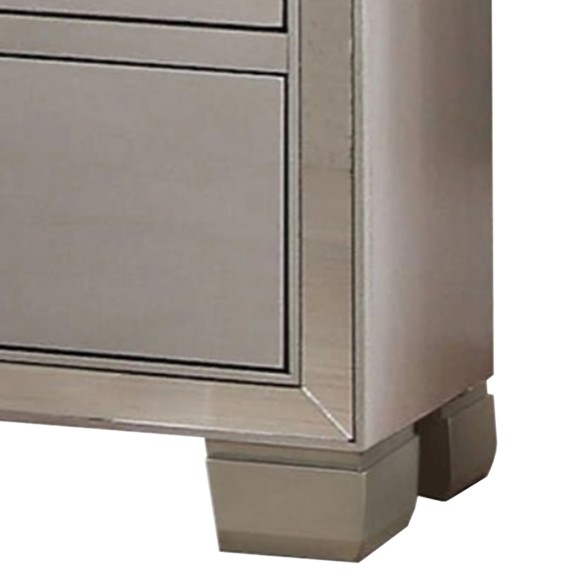 Two Drawer Nightstand With Mirror Insert Front Trim, Platinum By Benzara - Image 6