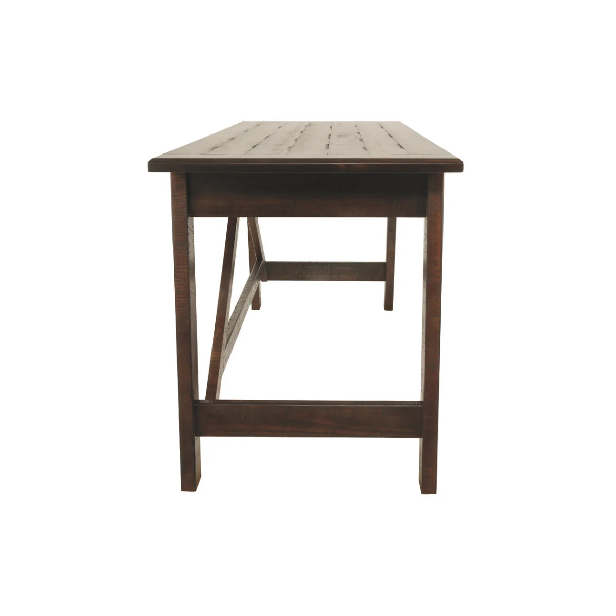 Two Drawers Wooden Desk with Cross Stretcher Brace Design, Large, Brown By Benzara - Image 5