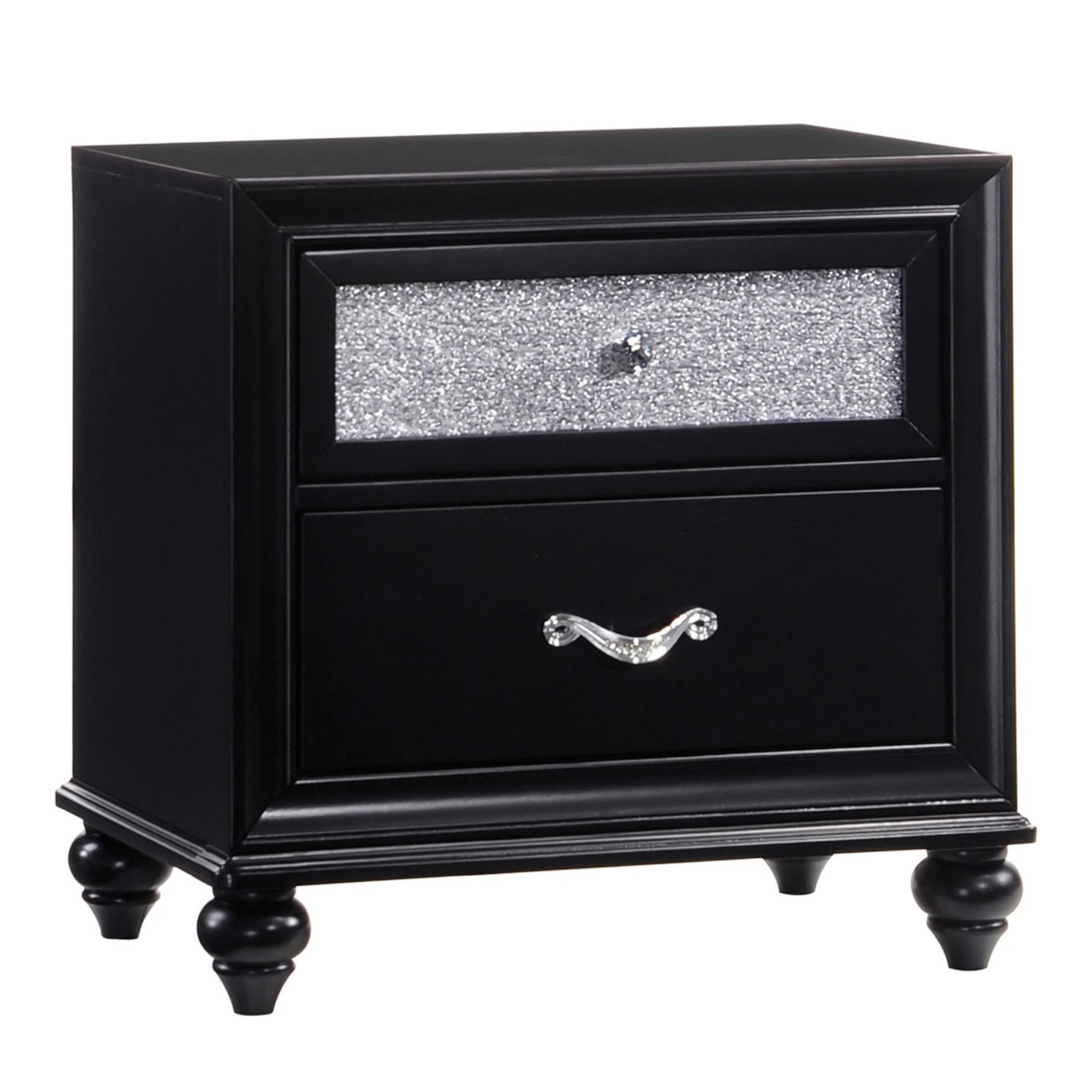 Two Drawers Wooden Night Stand with Acrylic Drawer Front, Black By Benzara - Image 2