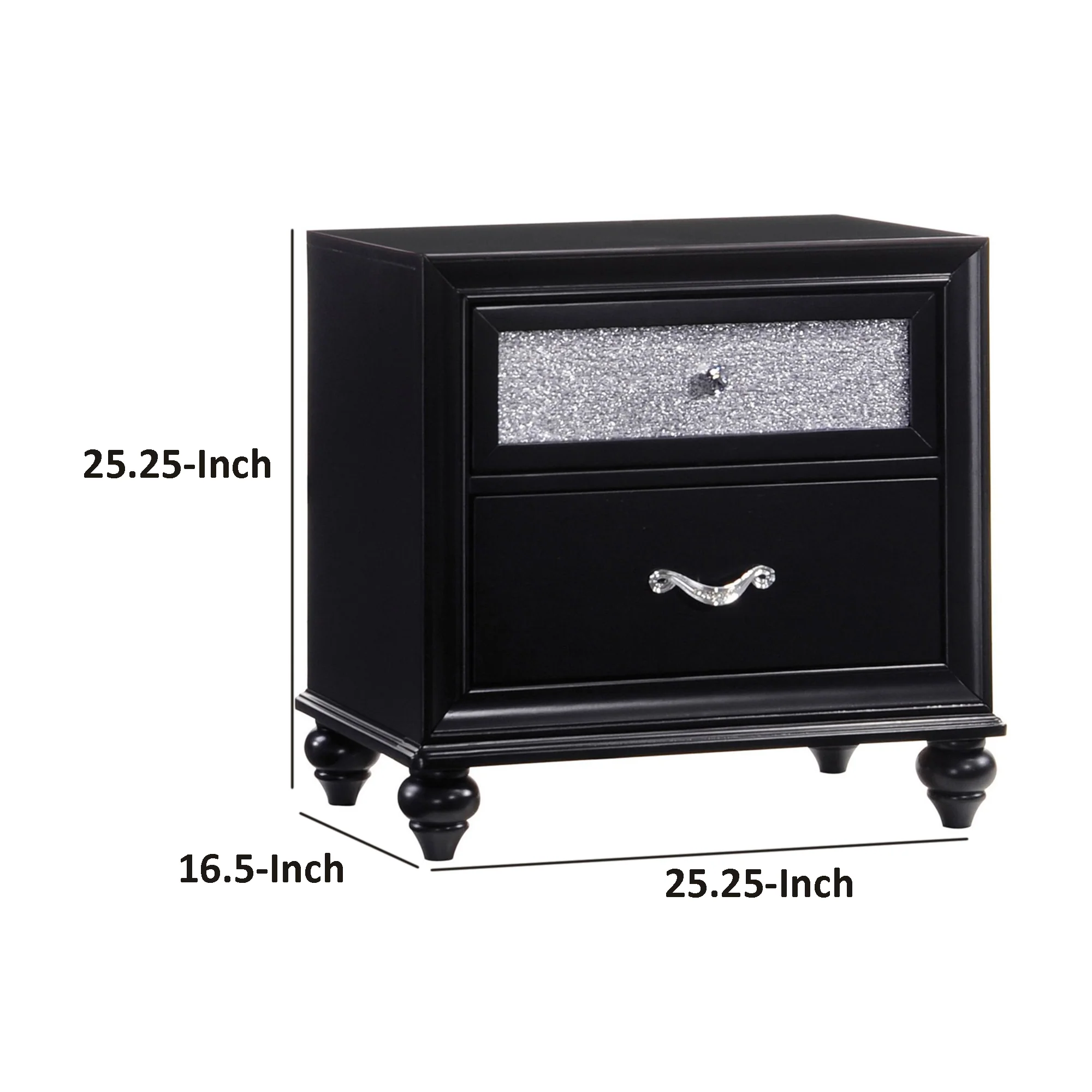 Two Drawers Wooden Night Stand with Acrylic Drawer Front, Black By Benzara - Image 3