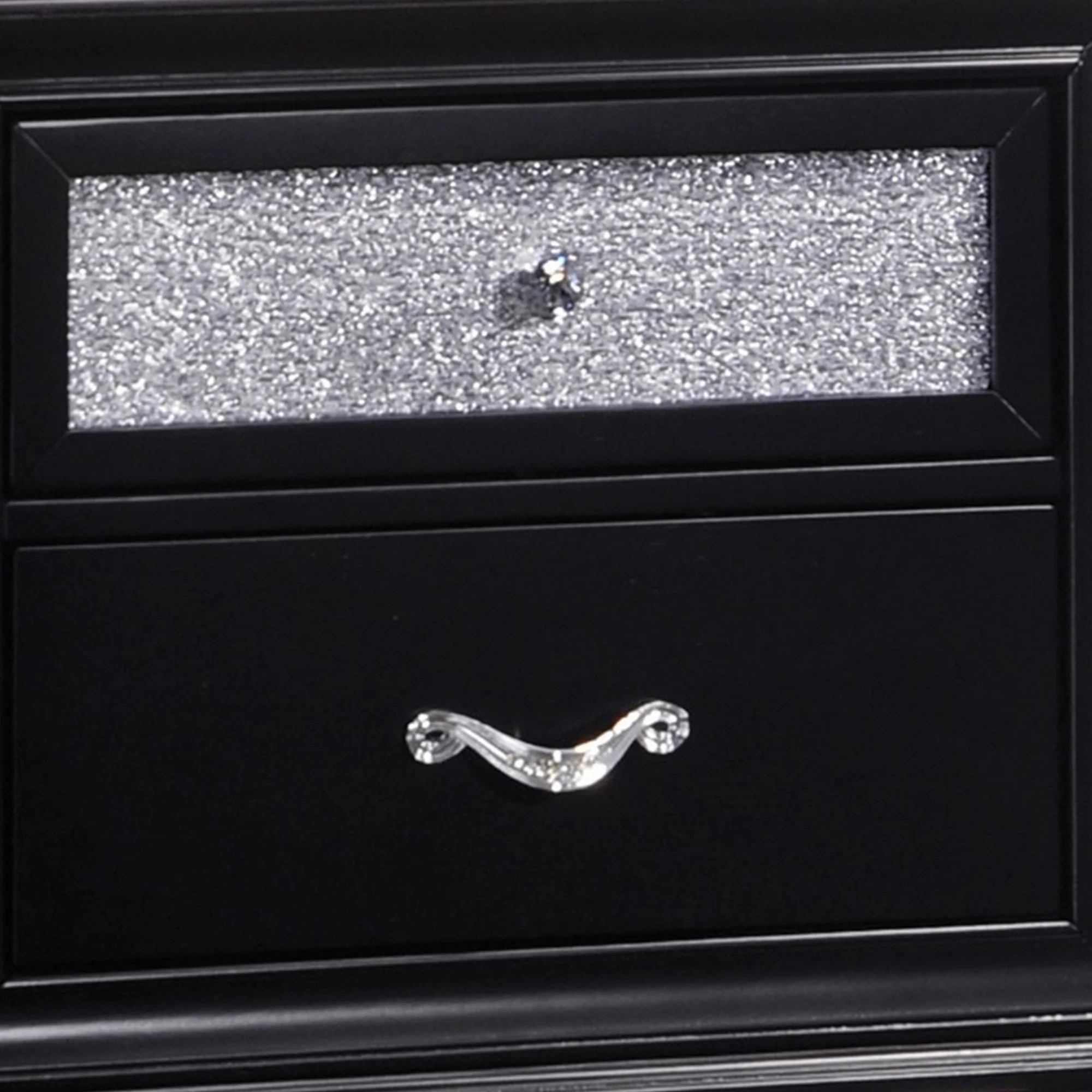 Two Drawers Wooden Night Stand with Acrylic Drawer Front, Black By Benzara - Image 5