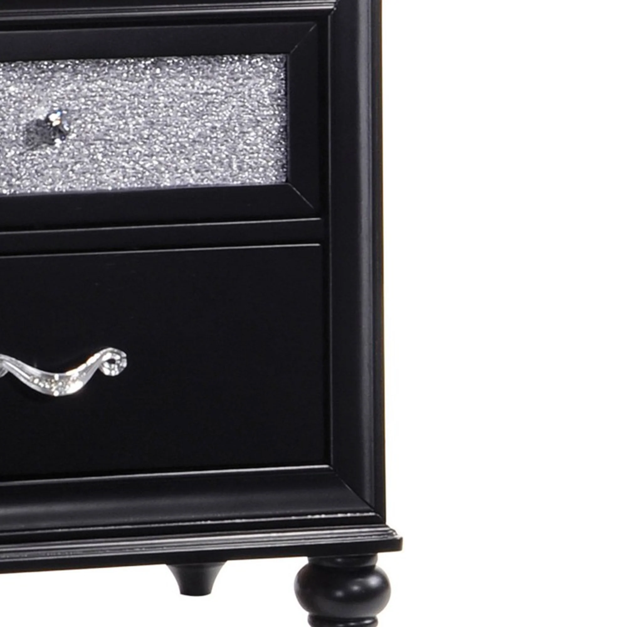 Two Drawers Wooden Night Stand with Acrylic Drawer Front, Black By Benzara - Image 6