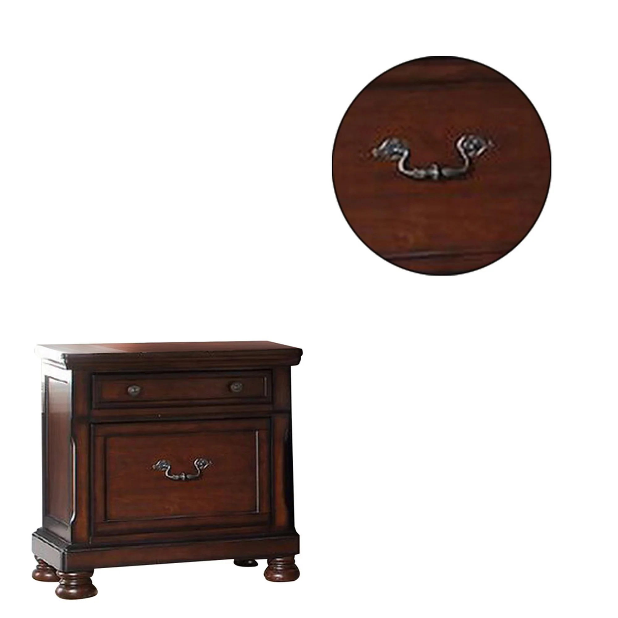 Two Drawers Wooden Nightstand with Bun Feet, Brown By Benzara - Image 3