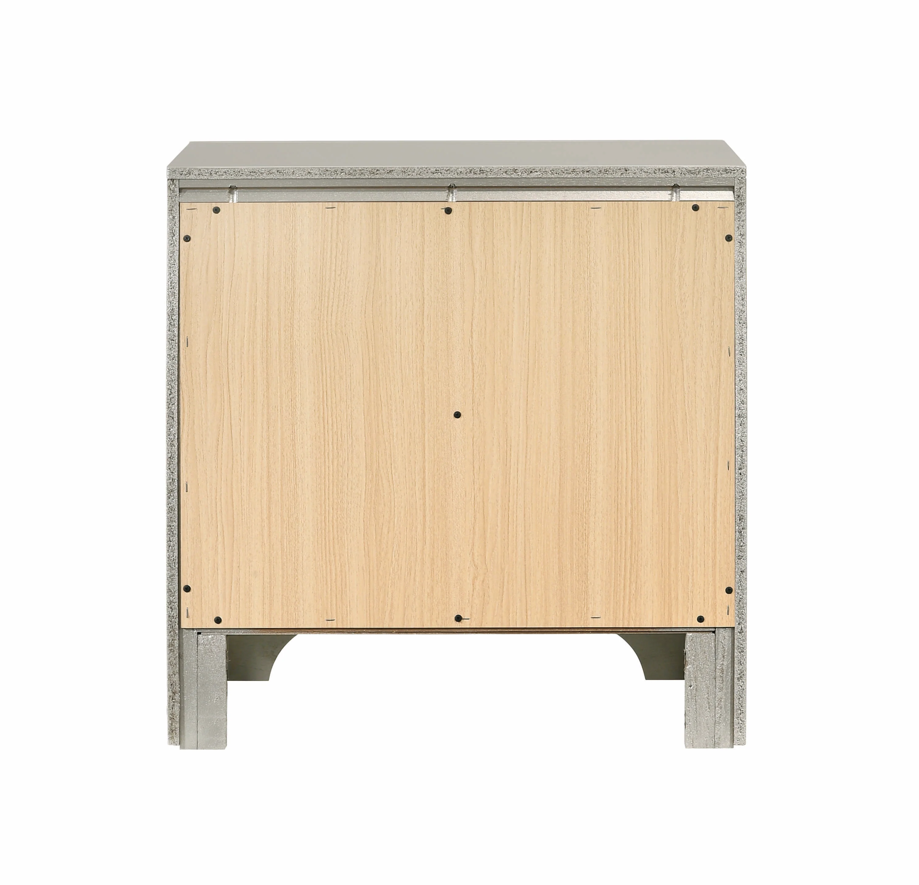 Two Drawers Wooden Nightstand with Oversized Ring Handles, Silver By Benzara - Image 4