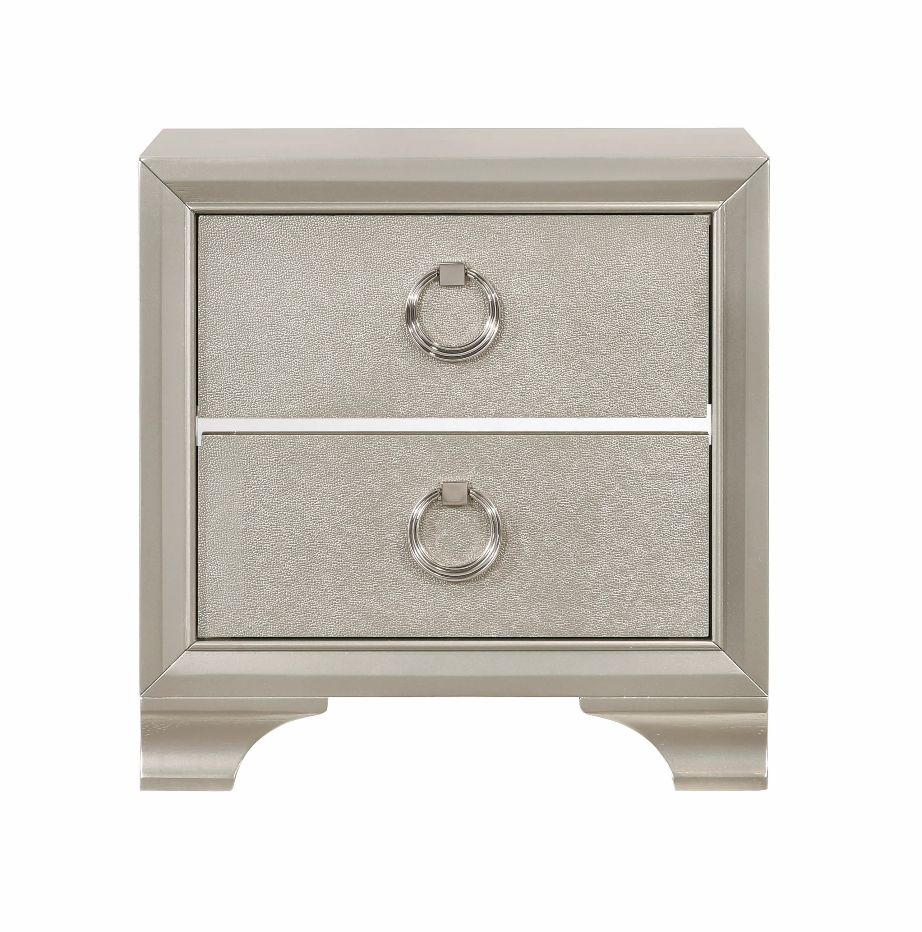 Two Drawers Wooden Nightstand with Oversized Ring Handles, Silver By Benzara - Image 5