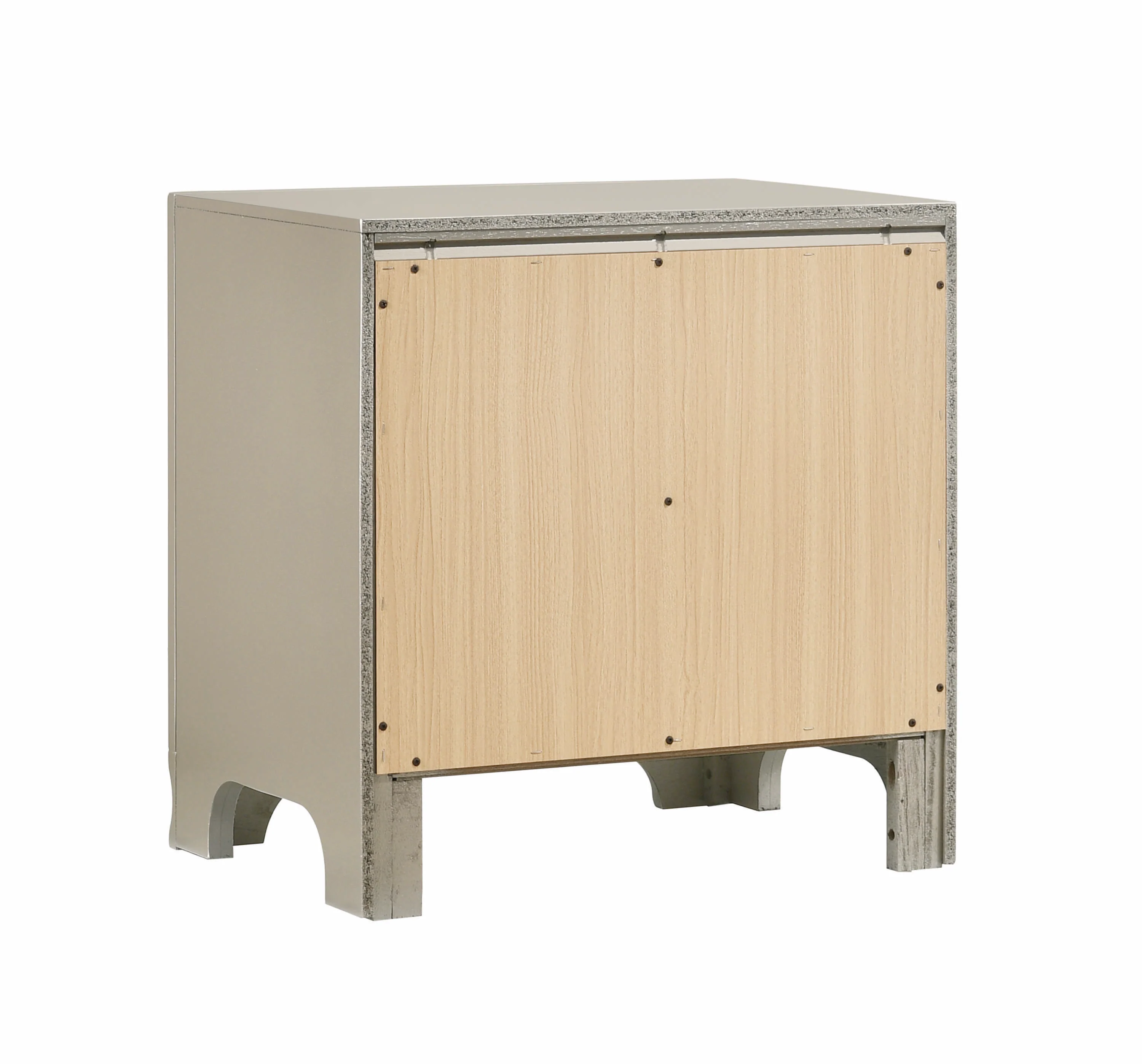 Two Drawers Wooden Nightstand with Oversized Ring Handles, Silver By Benzara - Image 6