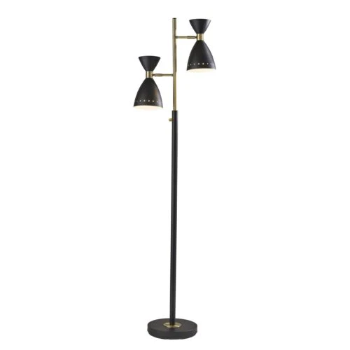Two Light Brass Cinch Floor Lamp in Black Metal By Homeroots - Image 2