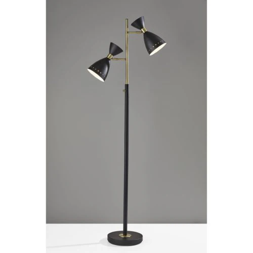 Two Light Brass Cinch Floor Lamp in Black Metal By Homeroots - Image 3