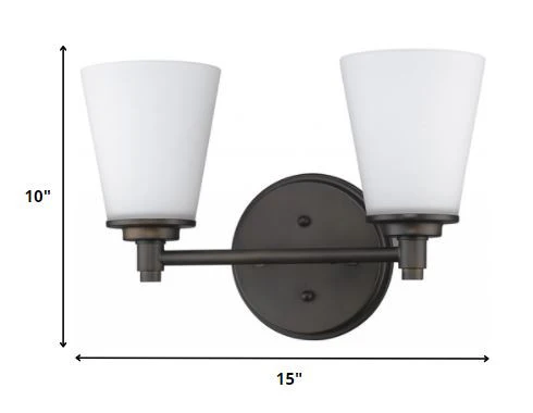 Two Light Bronze Wall Light with Frosted Glass Shade By Homeroots - Image 2