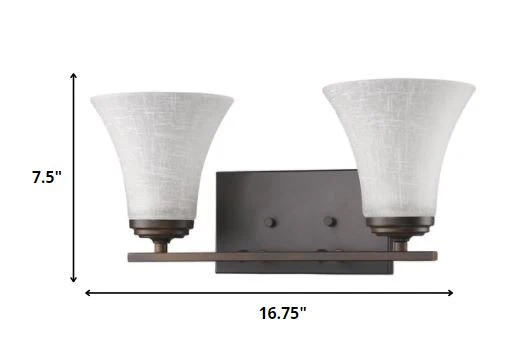 Two Light Bronze Wall Light with Tapered Glass Shade By Homeroots - Image 2