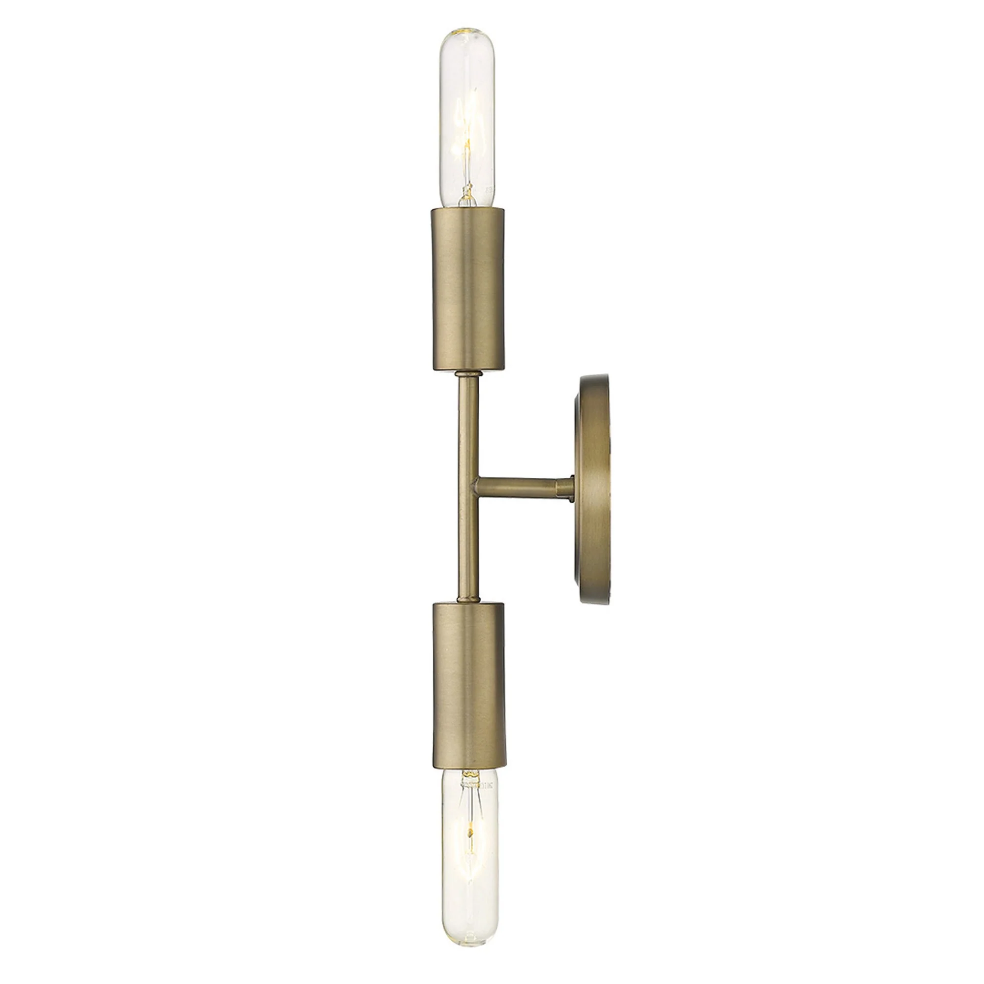 Two Light Dull Gold Narrow Bulb Wall Light By Homeroots - Image 4