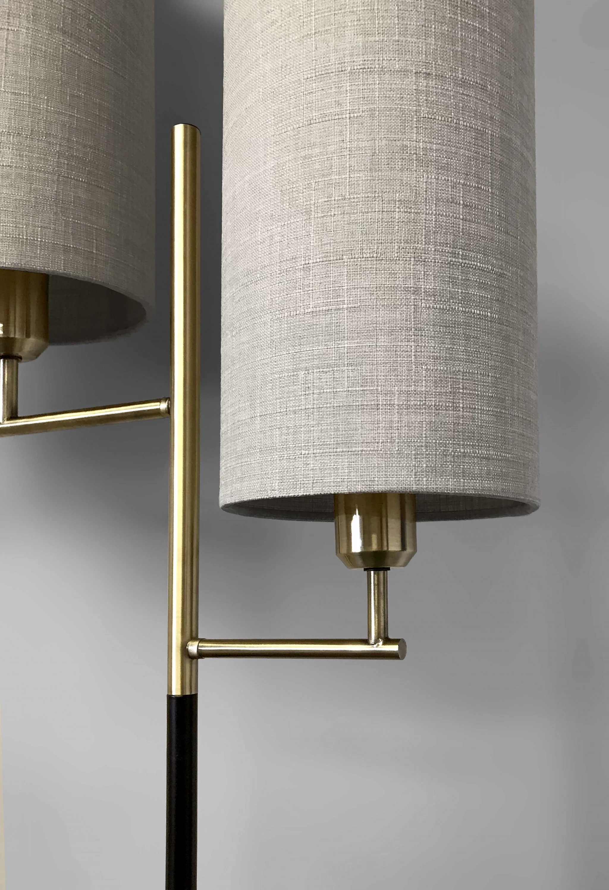 Two Light Floor Lamp Antique Brass Metal Tripod Base with Matte Black Accent and Tall Natural Fabric Shade By Homeroots - Image 2