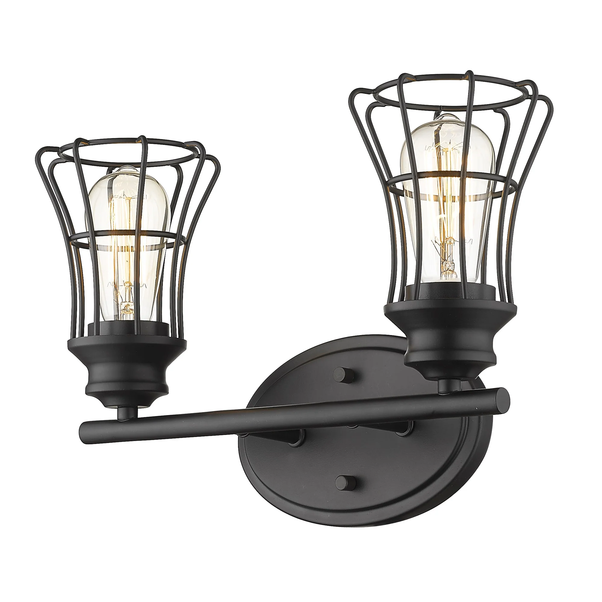 Two Light Matte Black Cage Wall Sconce By Homeroots - Image 2