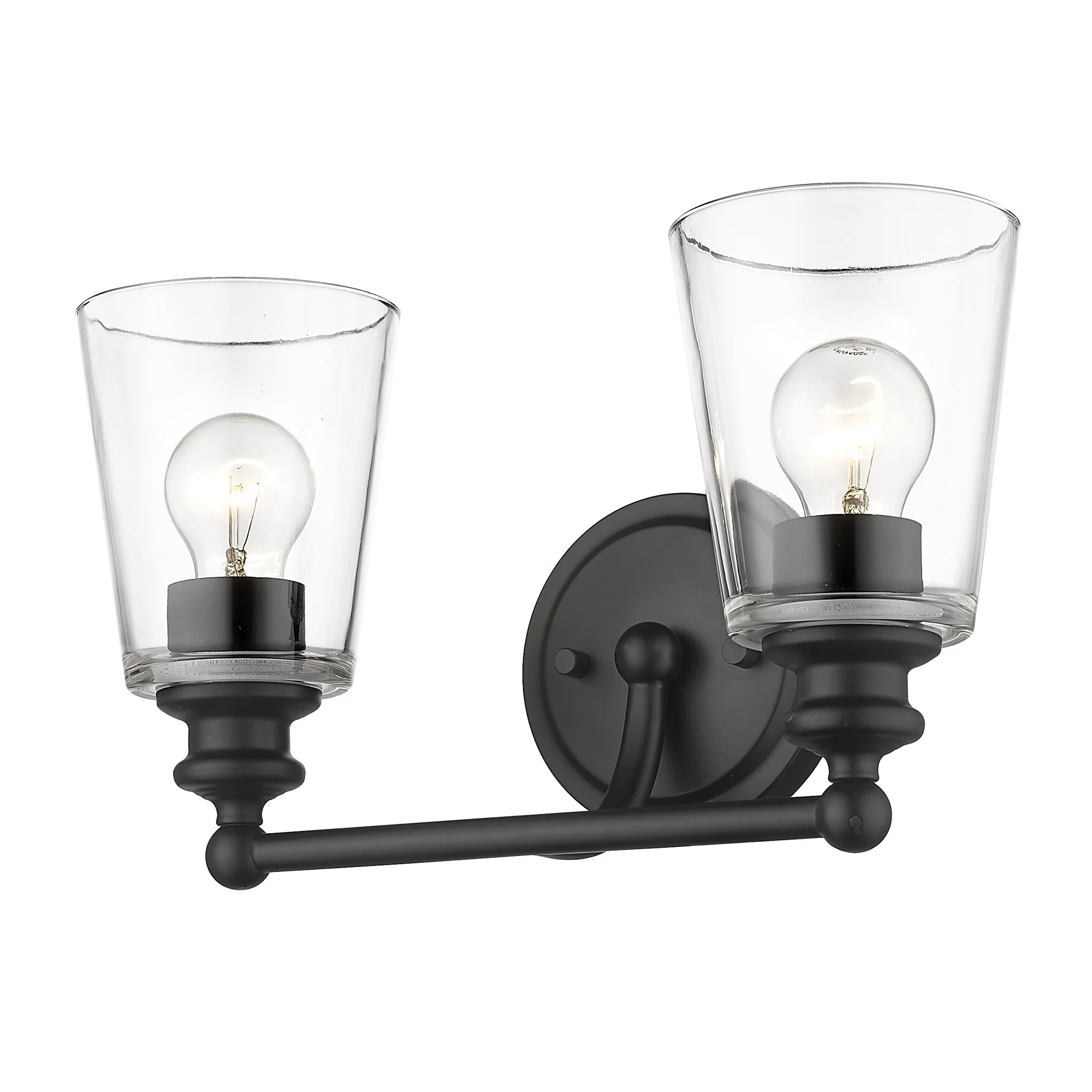 Two Light Matte Black Glass Shade Wall Sconce By Homeroots - Image 2