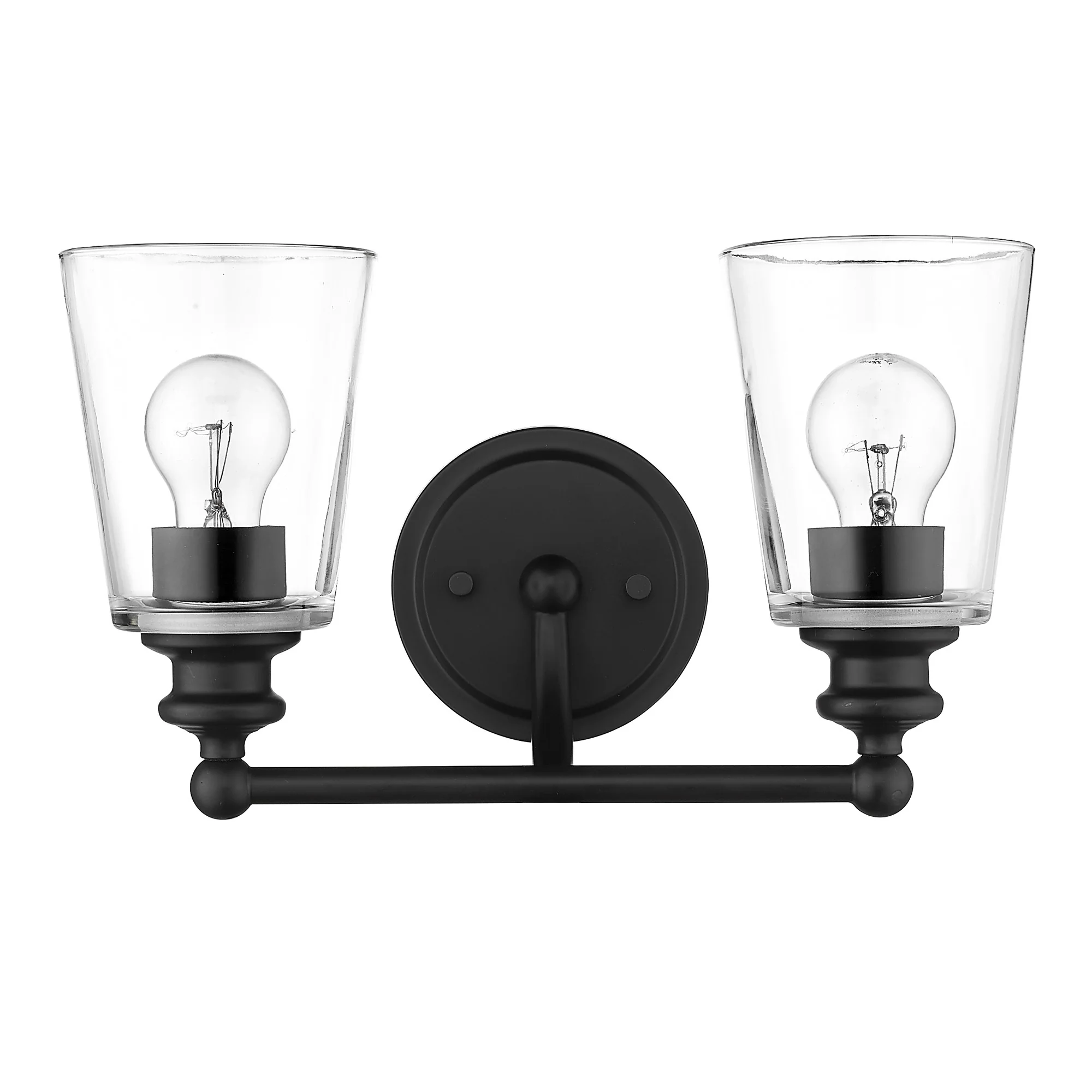 Two Light Matte Black Glass Shade Wall Sconce By Homeroots - Image 3