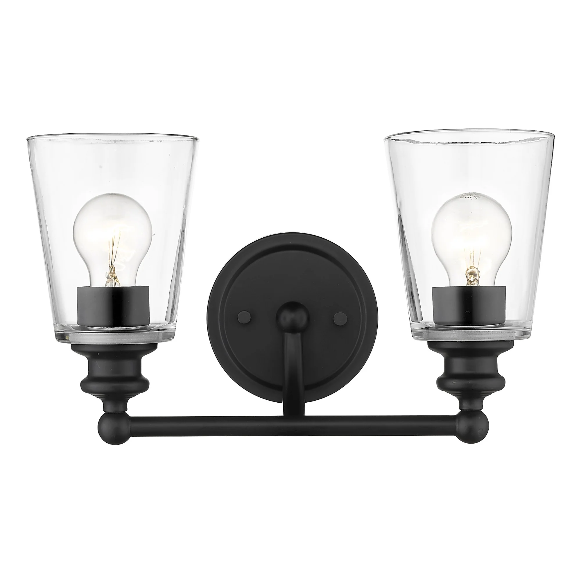 Two Light Matte Black Glass Shade Wall Sconce By Homeroots - Image 4