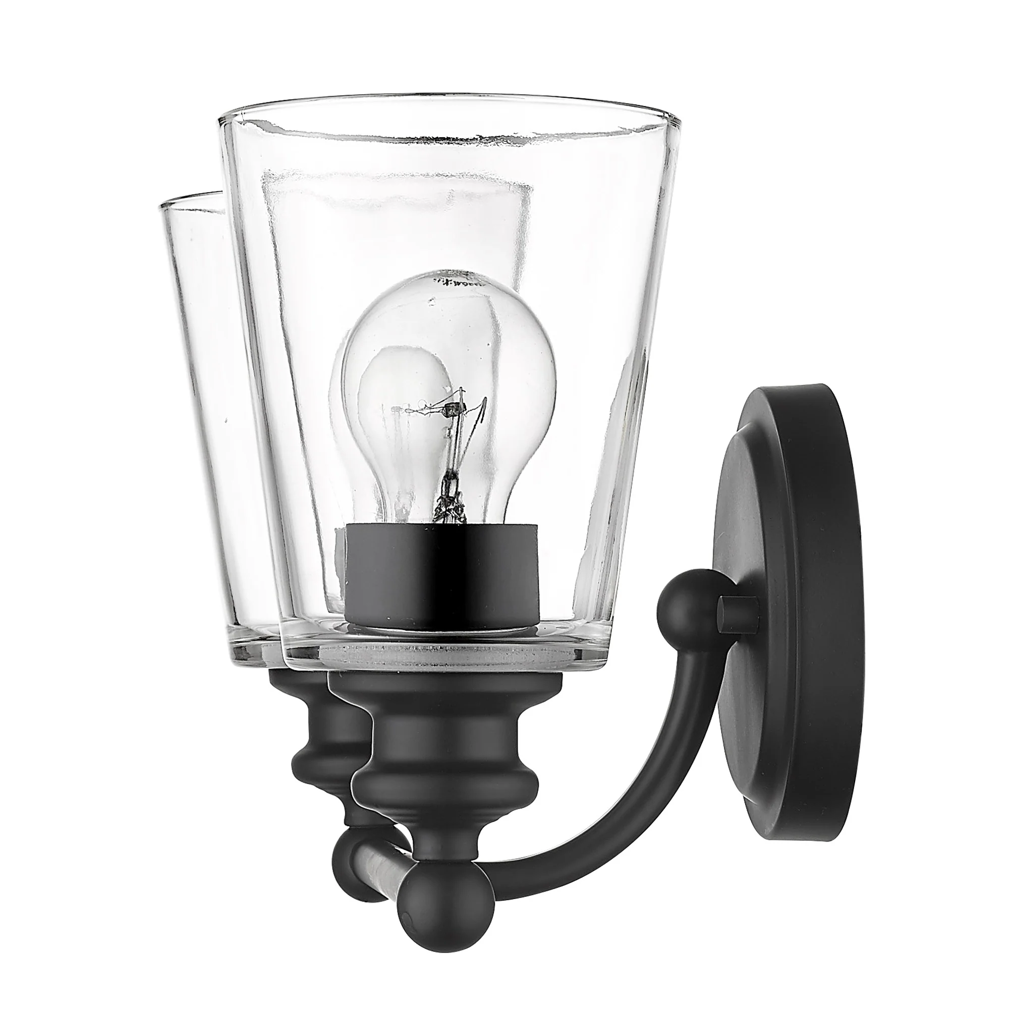 Two Light Matte Black Glass Shade Wall Sconce By Homeroots - Image 5