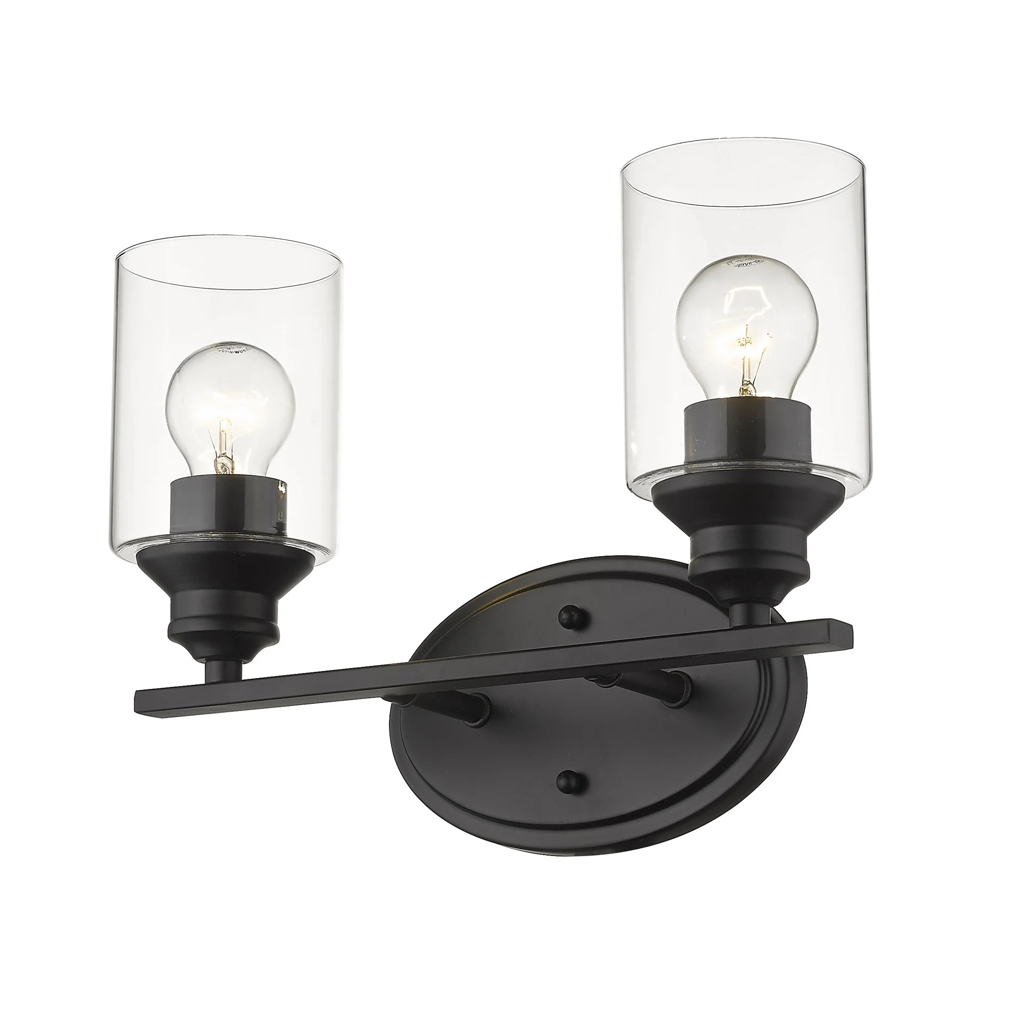 Two Light Matte Black Wall Light with Clear Glass Shade By Homeroots - Image 2