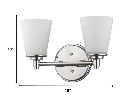 Two Light Silver Wall Light with Frosted Glass Shade By Homeroots - Image 2