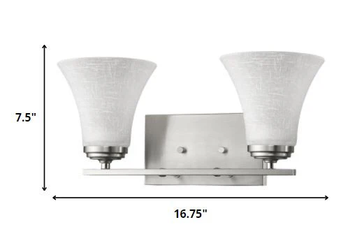 Two Light Silver Wall Light with Tapered Glass Shade By Homeroots - Image 2