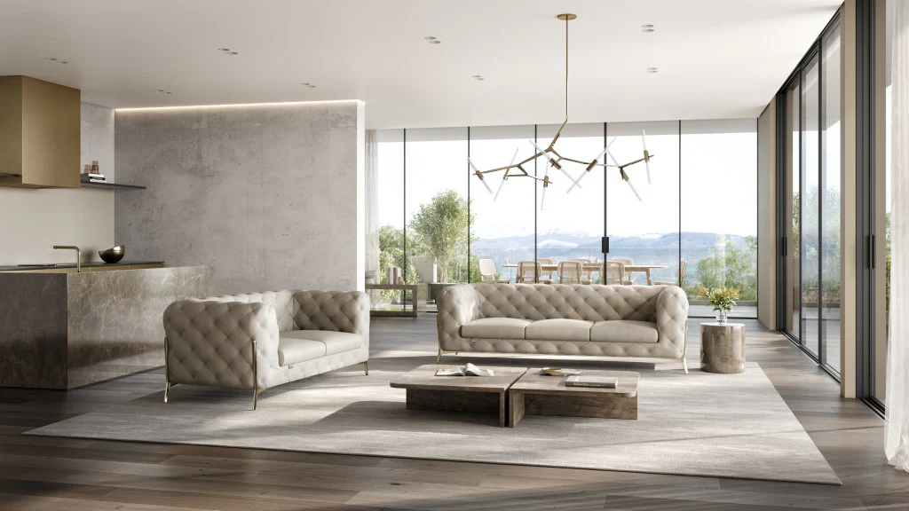 Two Piece Beige Italian Leather Five Person Seating Set By Homeroots - Image 6