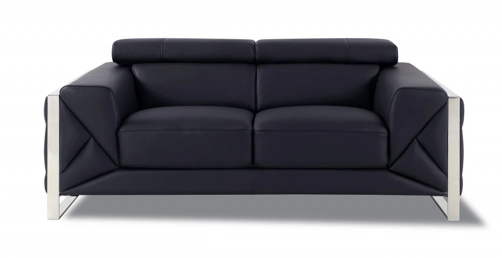 Two Piece Black Italian Leather Five Person Seating Set By Homeroots - Image 3