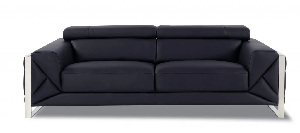 Two Piece Black Italian Leather Five Person Seating Set By Homeroots - Image 4