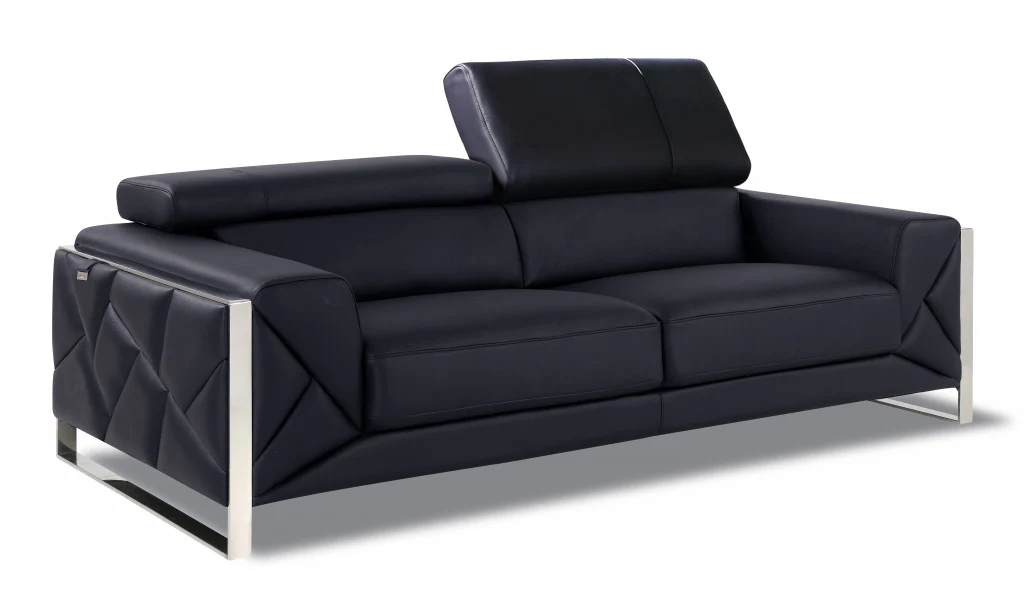 Two Piece Black Italian Leather Five Person Seating Set By Homeroots - Image 5